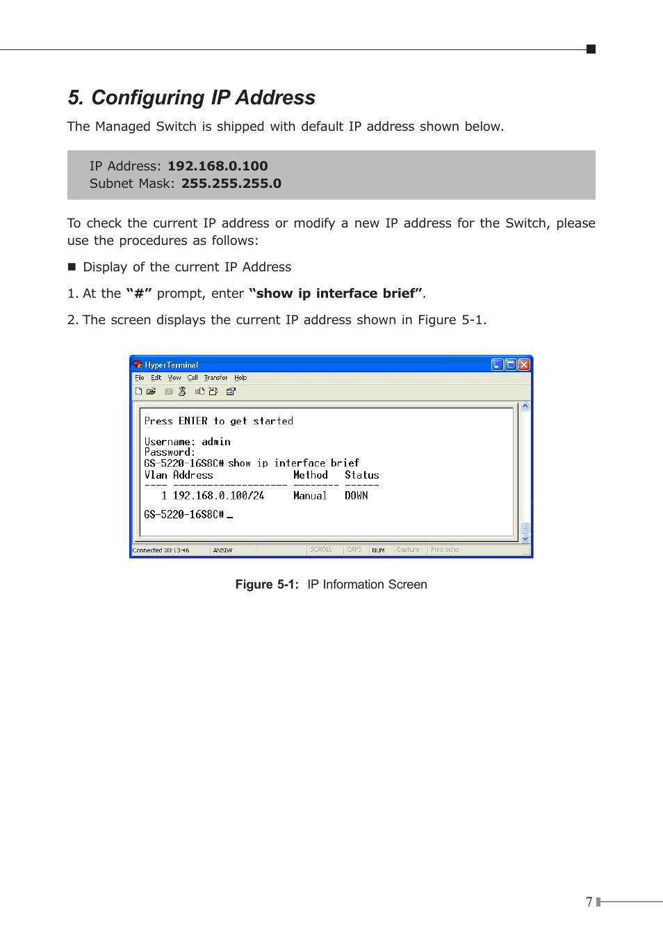 Configuring ip address | PLANET GS-5220-16S8C User Manual | Page 7 / 16