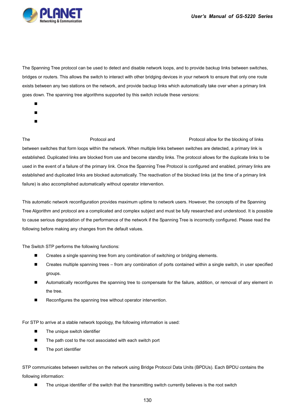 7 spanning tree protocol, 1 theory | PLANET GS-5220-16S8C User Manual | Page 130 / 343