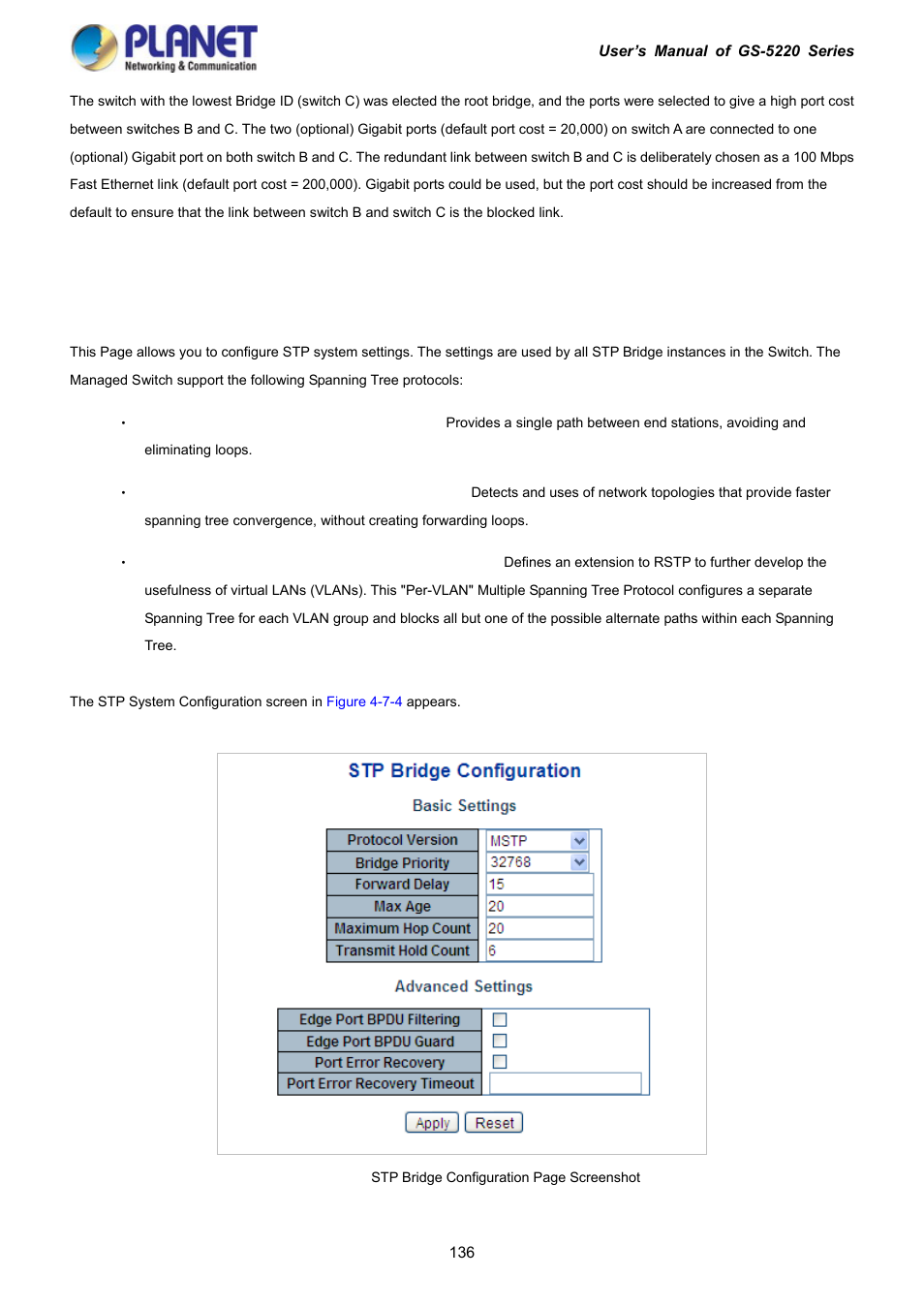 2 stp system configuration | PLANET GS-5220-16S8C User Manual | Page 136 / 343