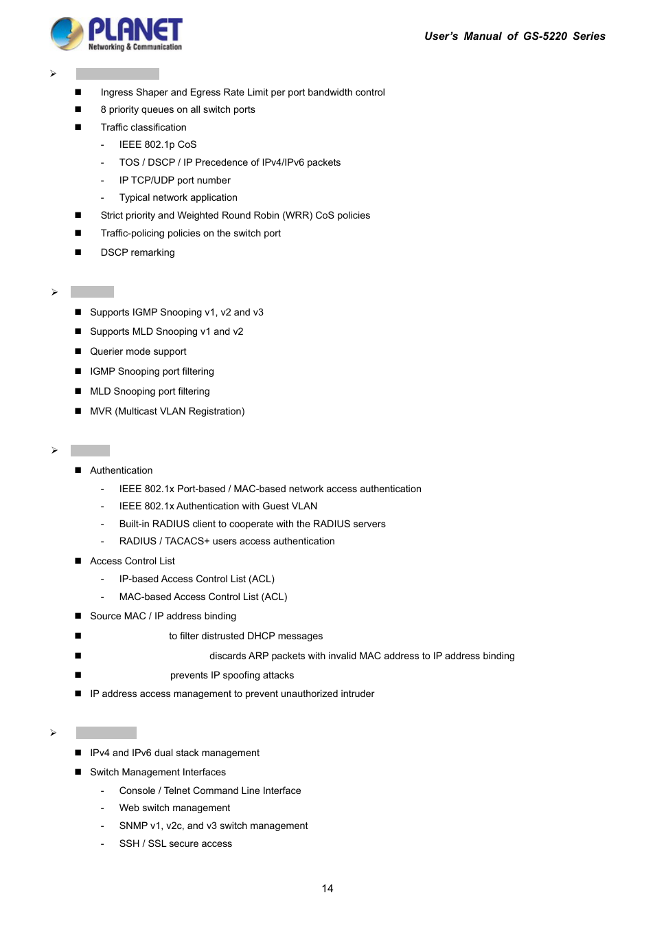 PLANET GS-5220-16S8C User Manual | Page 14 / 343
