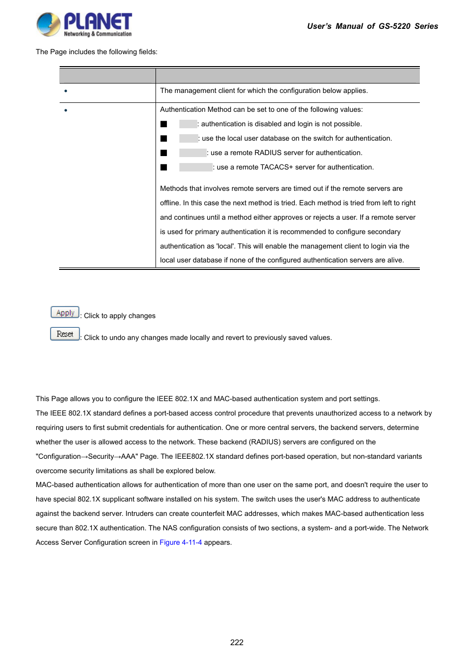 3 network access server configuration | PLANET GS-5220-16S8C User Manual | Page 222 / 343