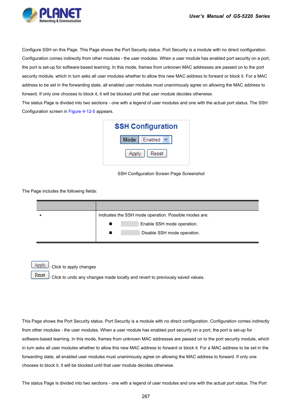 5 ssh, 6 port security status | PLANET GS-5220-16S8C User Manual | Page 267 / 343