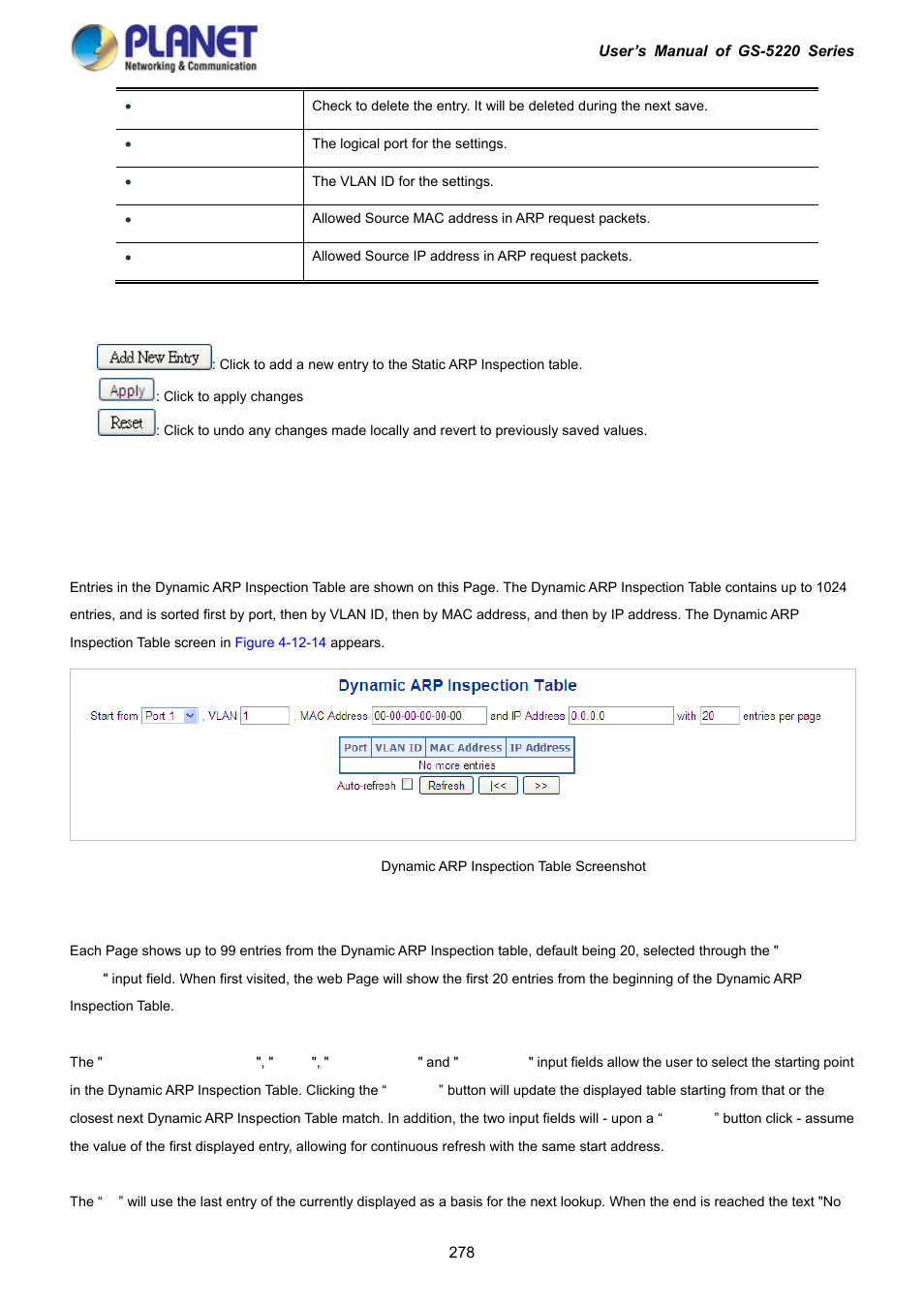 14 dynamic arp inspection table | PLANET GS-5220-16S8C User Manual | Page 278 / 343
