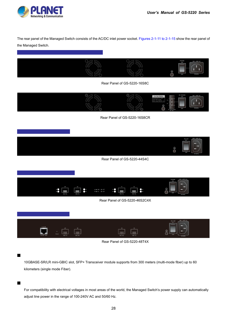 3 switch rear panel | PLANET GS-5220-16S8C User Manual | Page 28 / 343