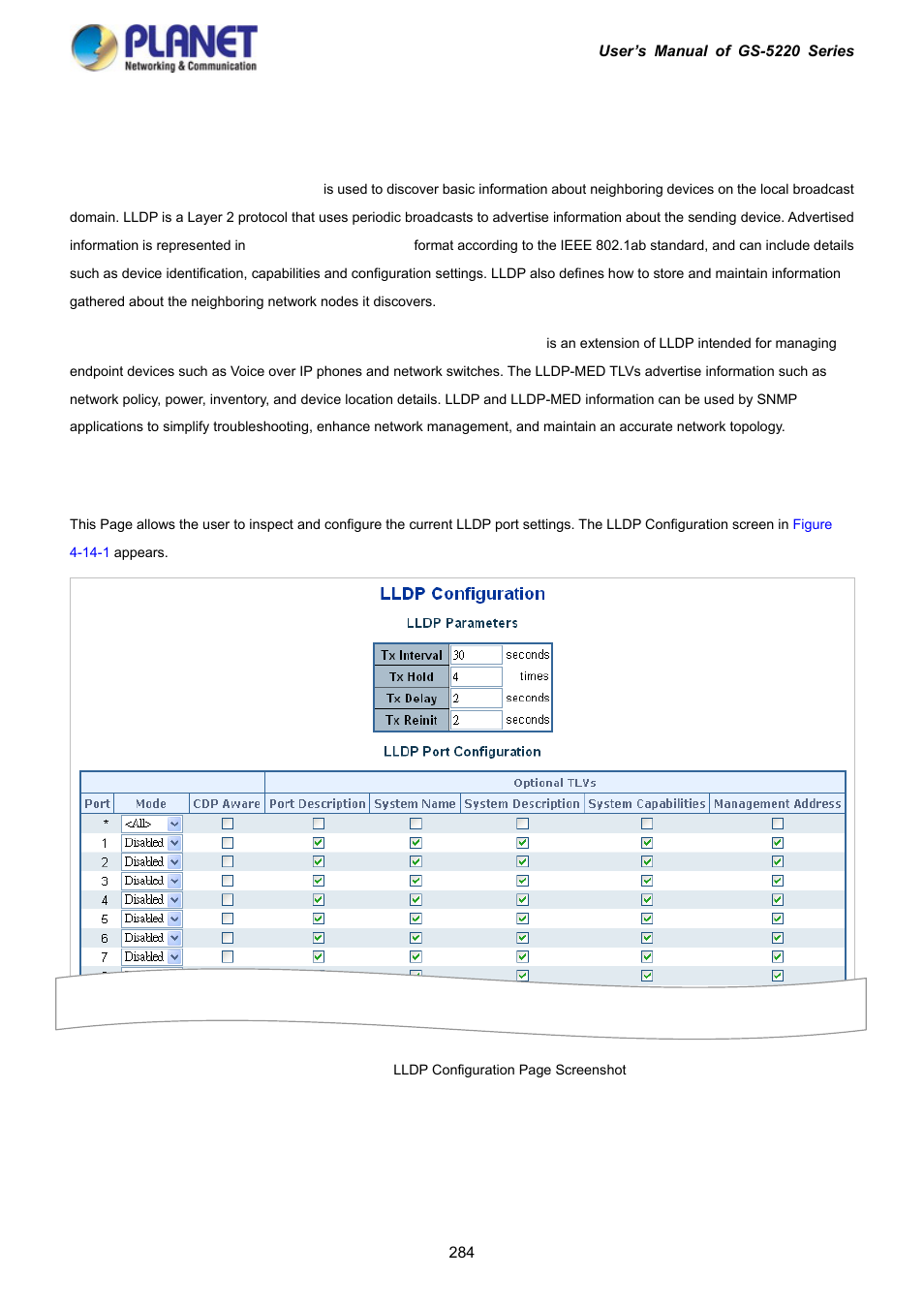 14 lldp, 1 link layer discovery protocol, 2 lldp configuration | PLANET GS-5220-16S8C User Manual | Page 284 / 343