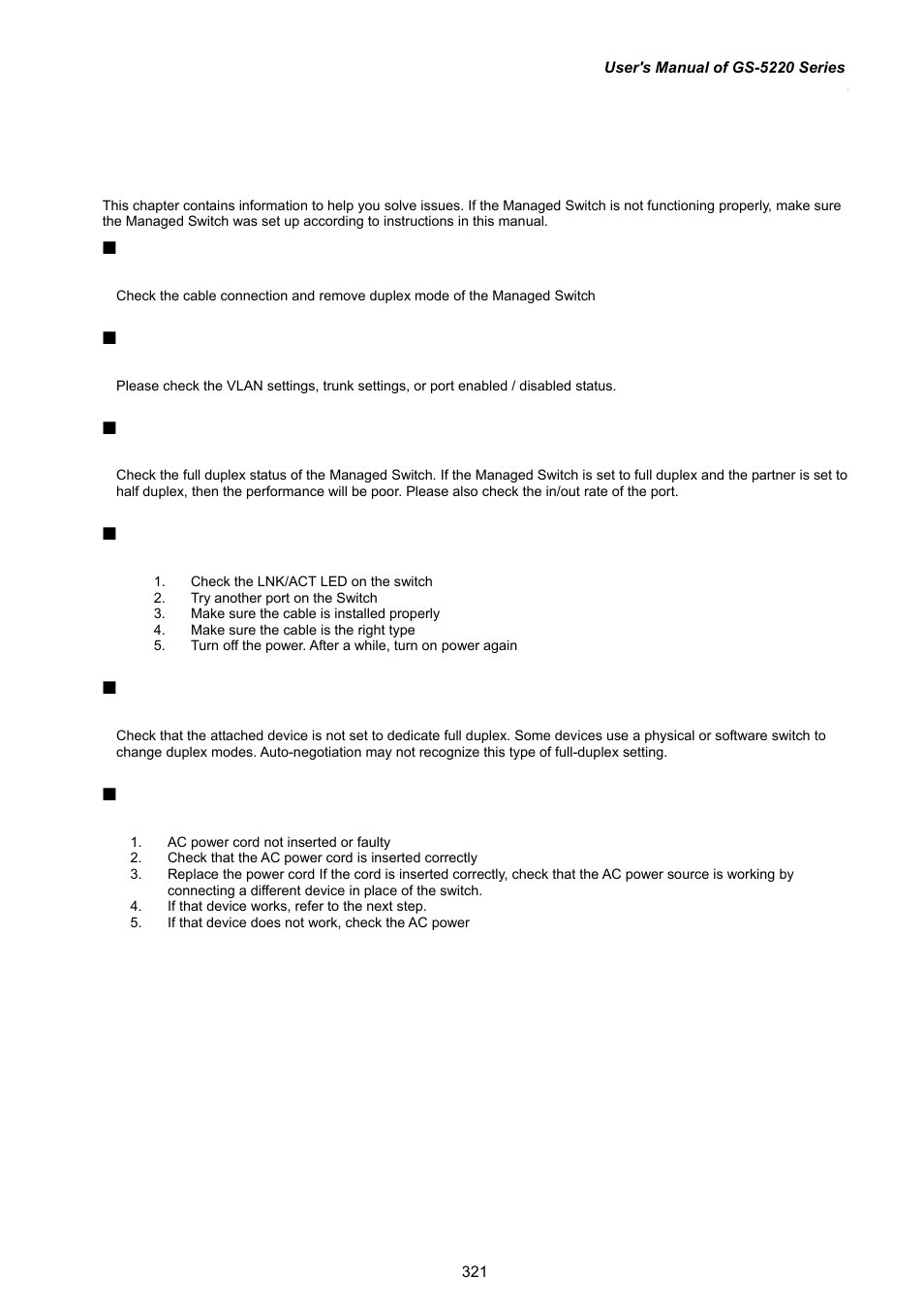 Troubleshooting | PLANET GS-5220-16S8C User Manual | Page 321 / 343