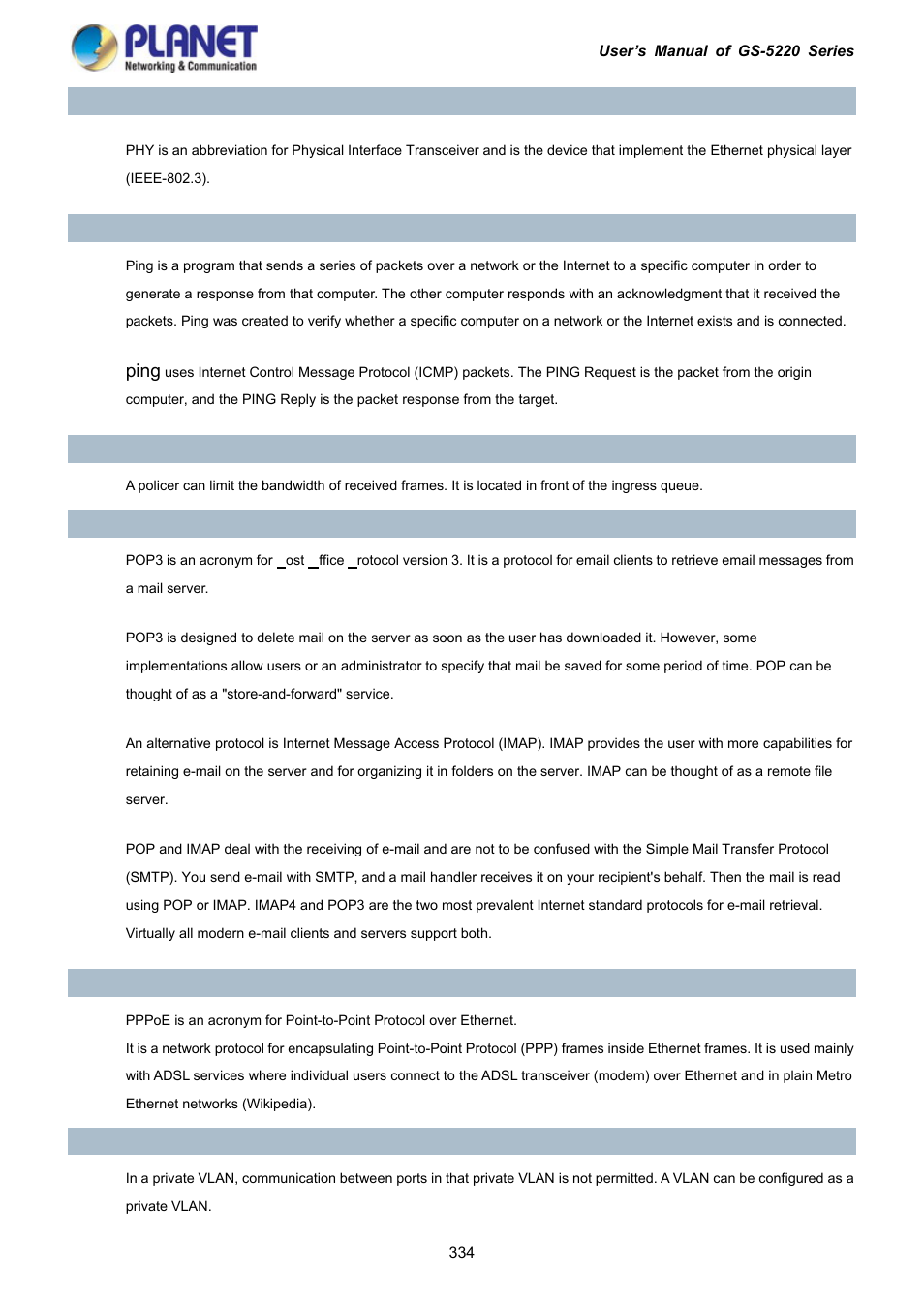 Ping | PLANET GS-5220-16S8C User Manual | Page 334 / 343