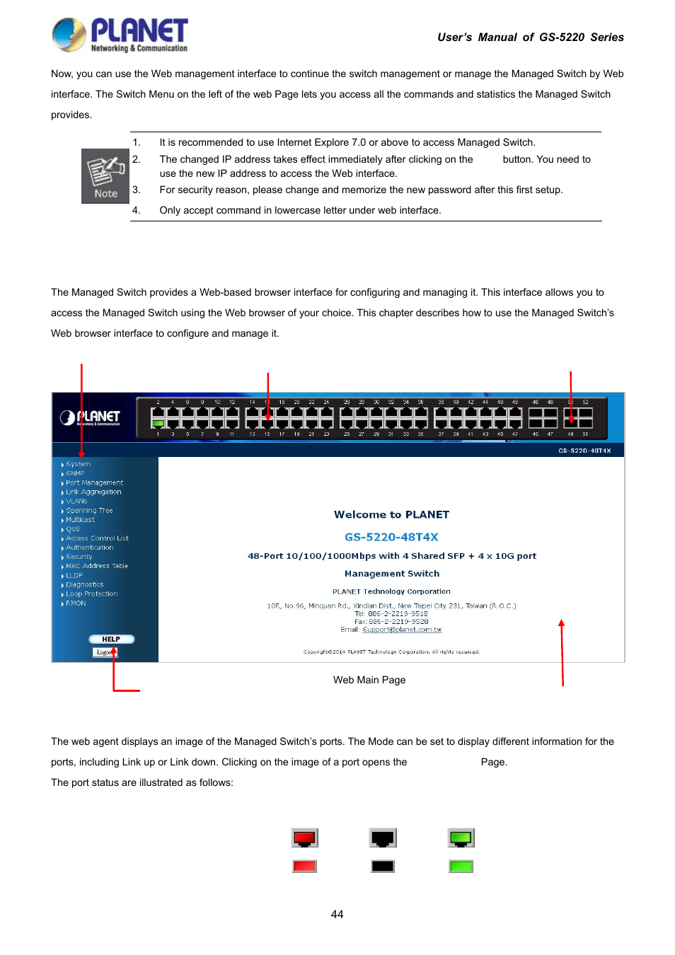 1 main web page | PLANET GS-5220-16S8C User Manual | Page 44 / 343