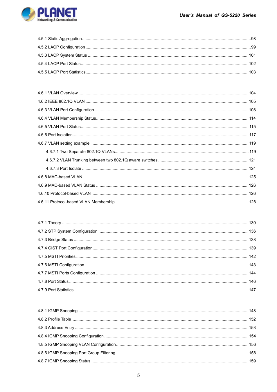 PLANET GS-5220-16S8C User Manual | Page 5 / 343