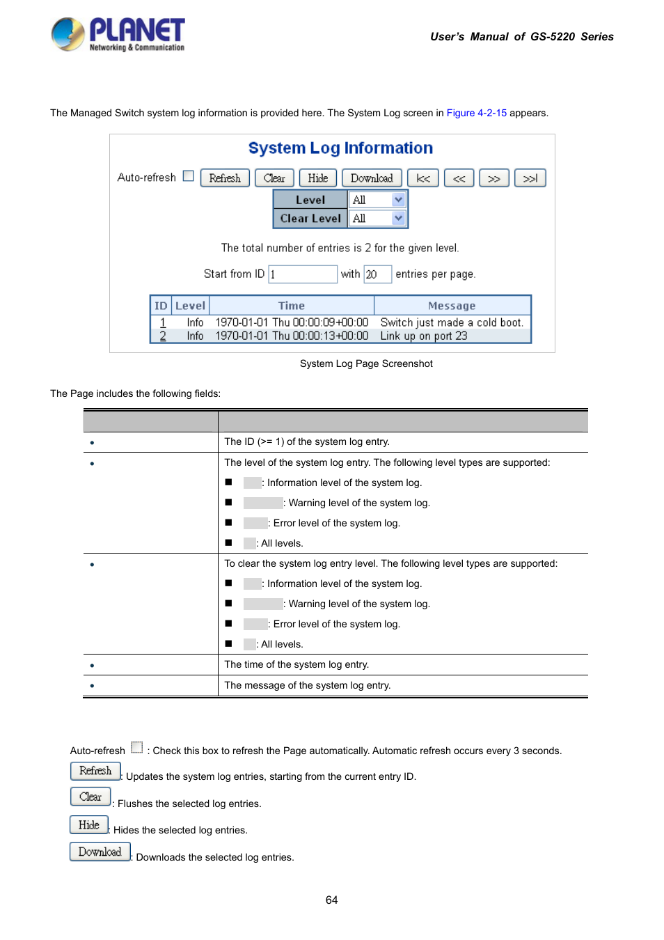 12 system log | PLANET GS-5220-16S8C User Manual | Page 64 / 343