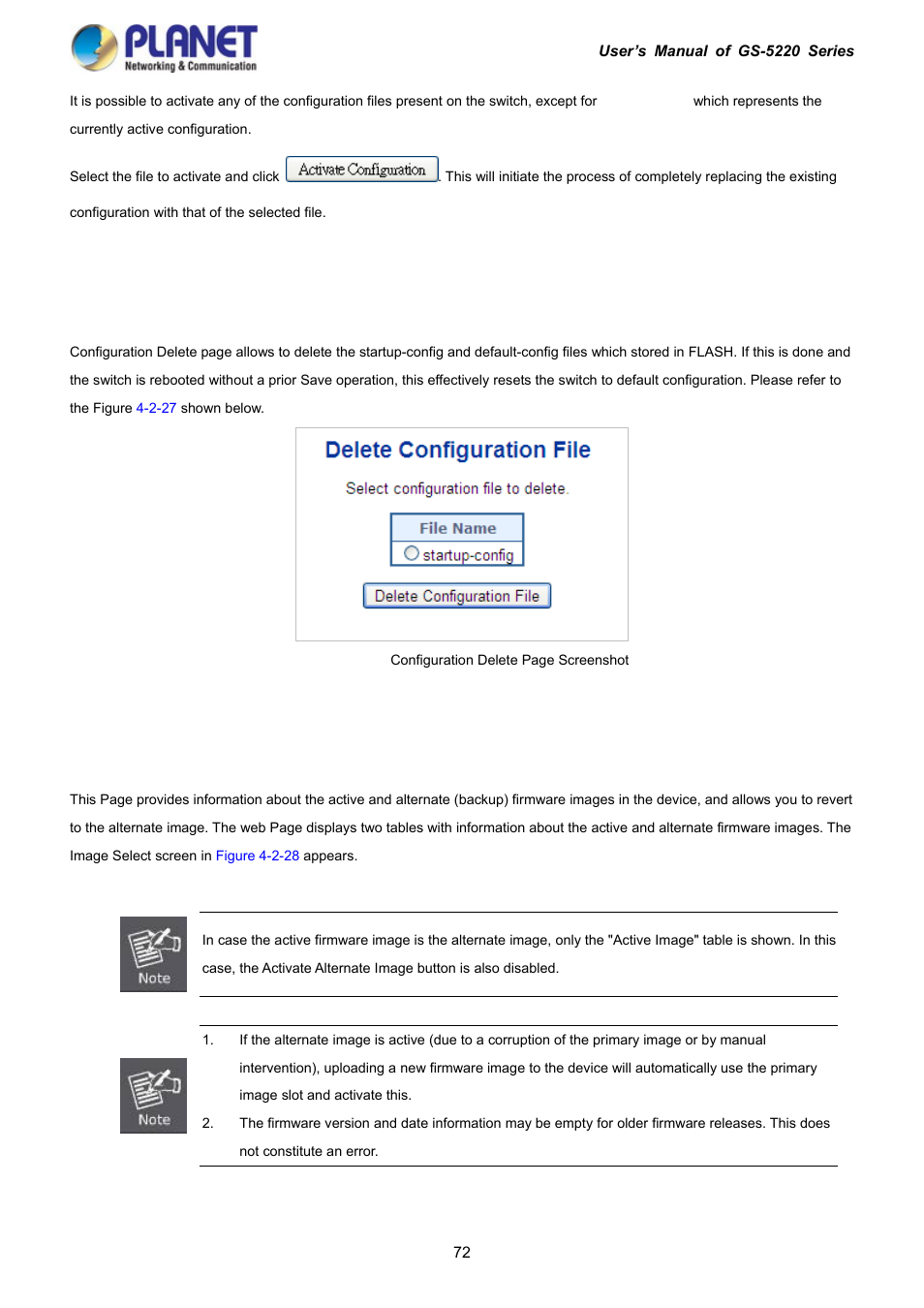 22 configuration delete, 23 image select | PLANET GS-5220-16S8C User Manual | Page 72 / 343