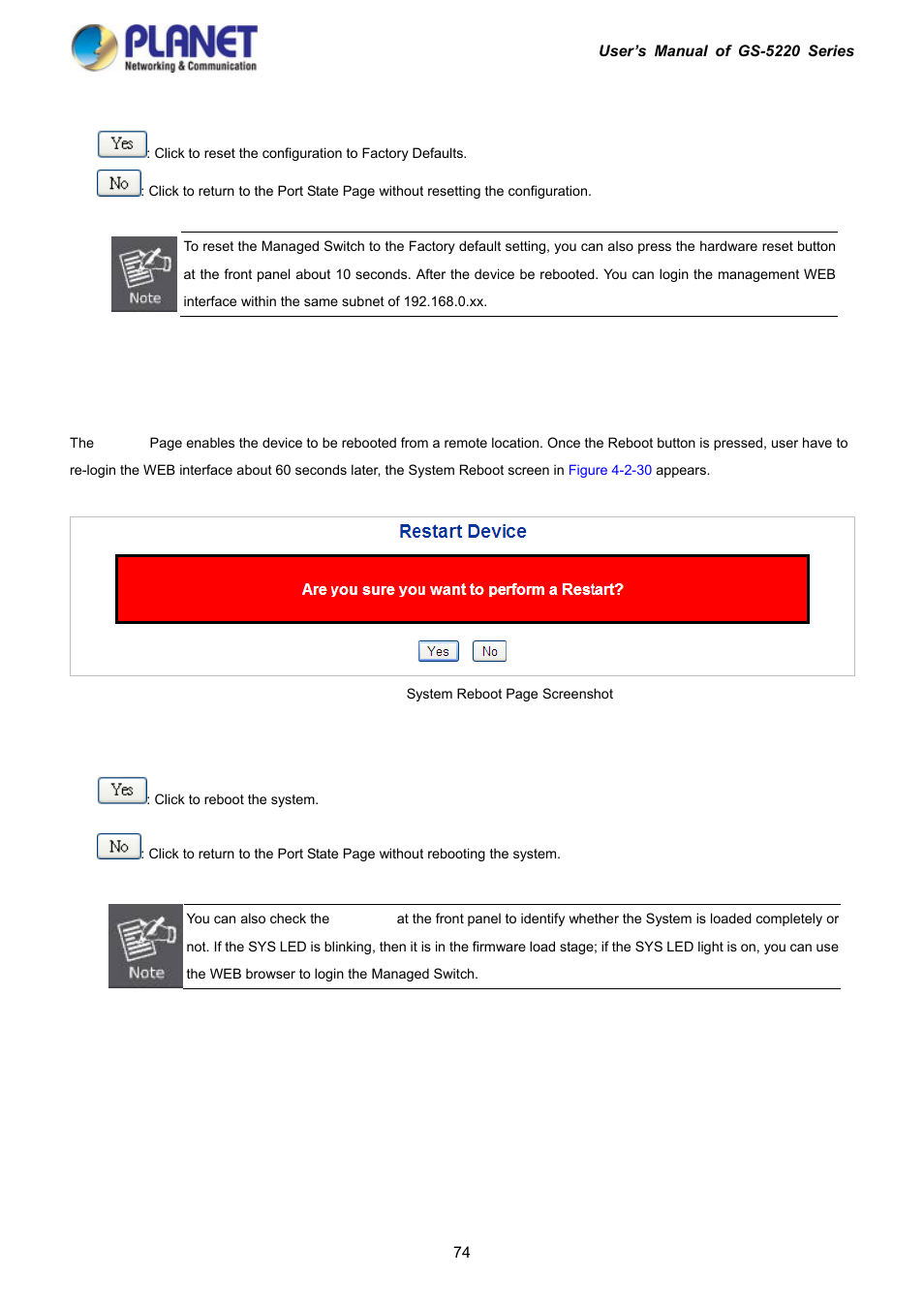 25 system reboot | PLANET GS-5220-16S8C User Manual | Page 74 / 343