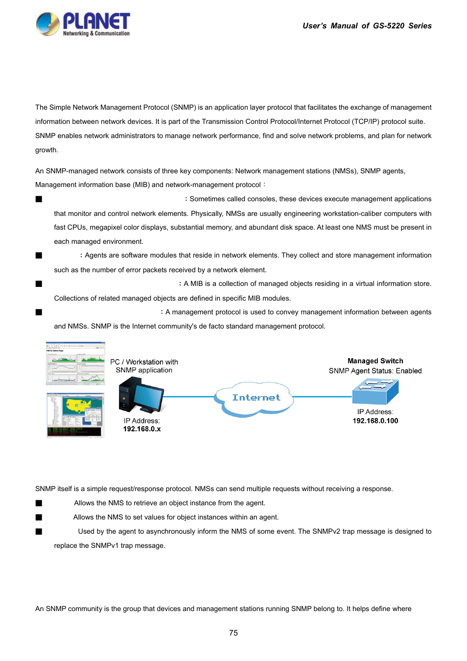 3 simple network management protocol, 1 snmp overview | PLANET GS-5220-16S8C User Manual | Page 75 / 343