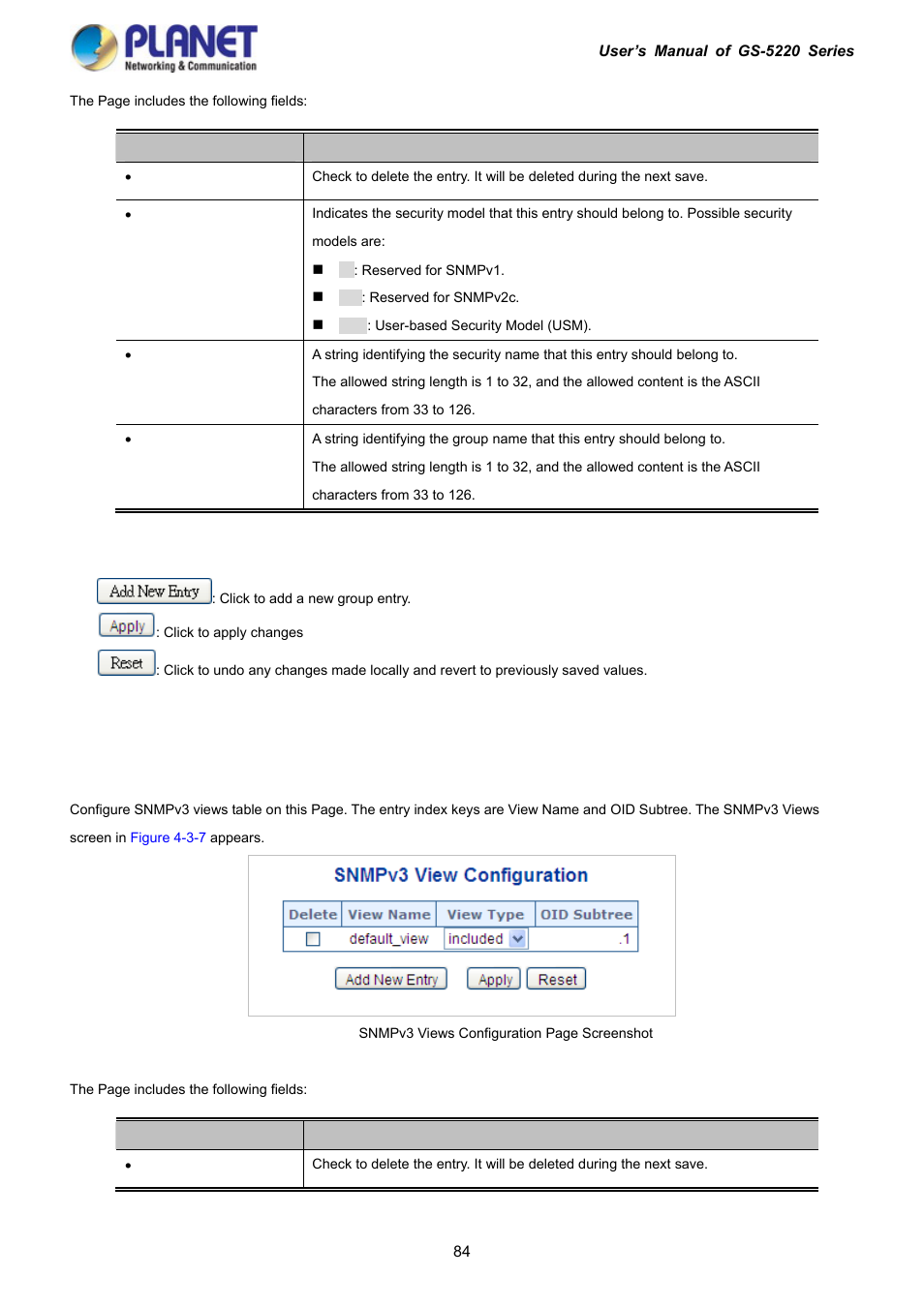 4 snmpv3 views | PLANET GS-5220-16S8C User Manual | Page 84 / 343