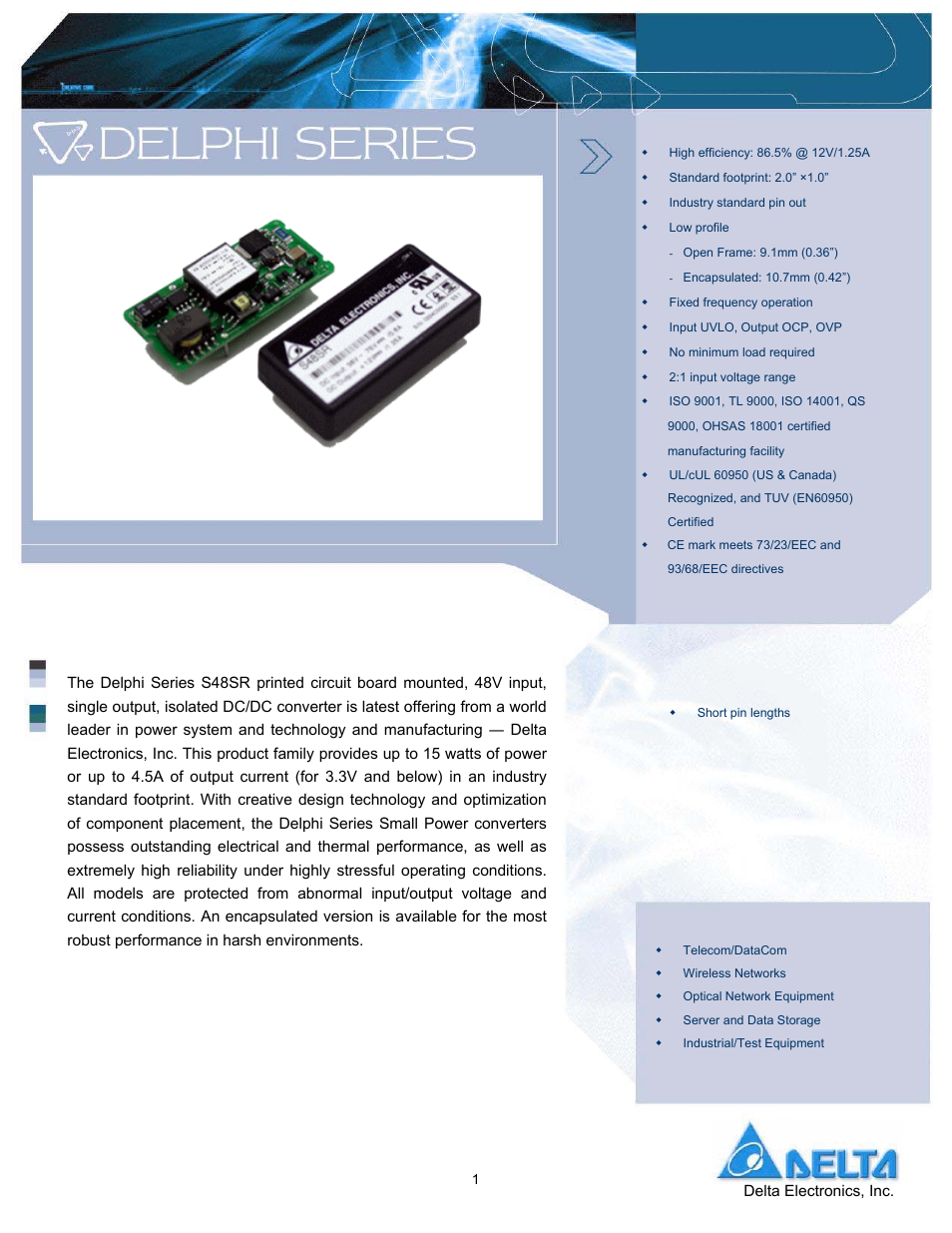Delta Electronics S48SR User Manual | 12 pages