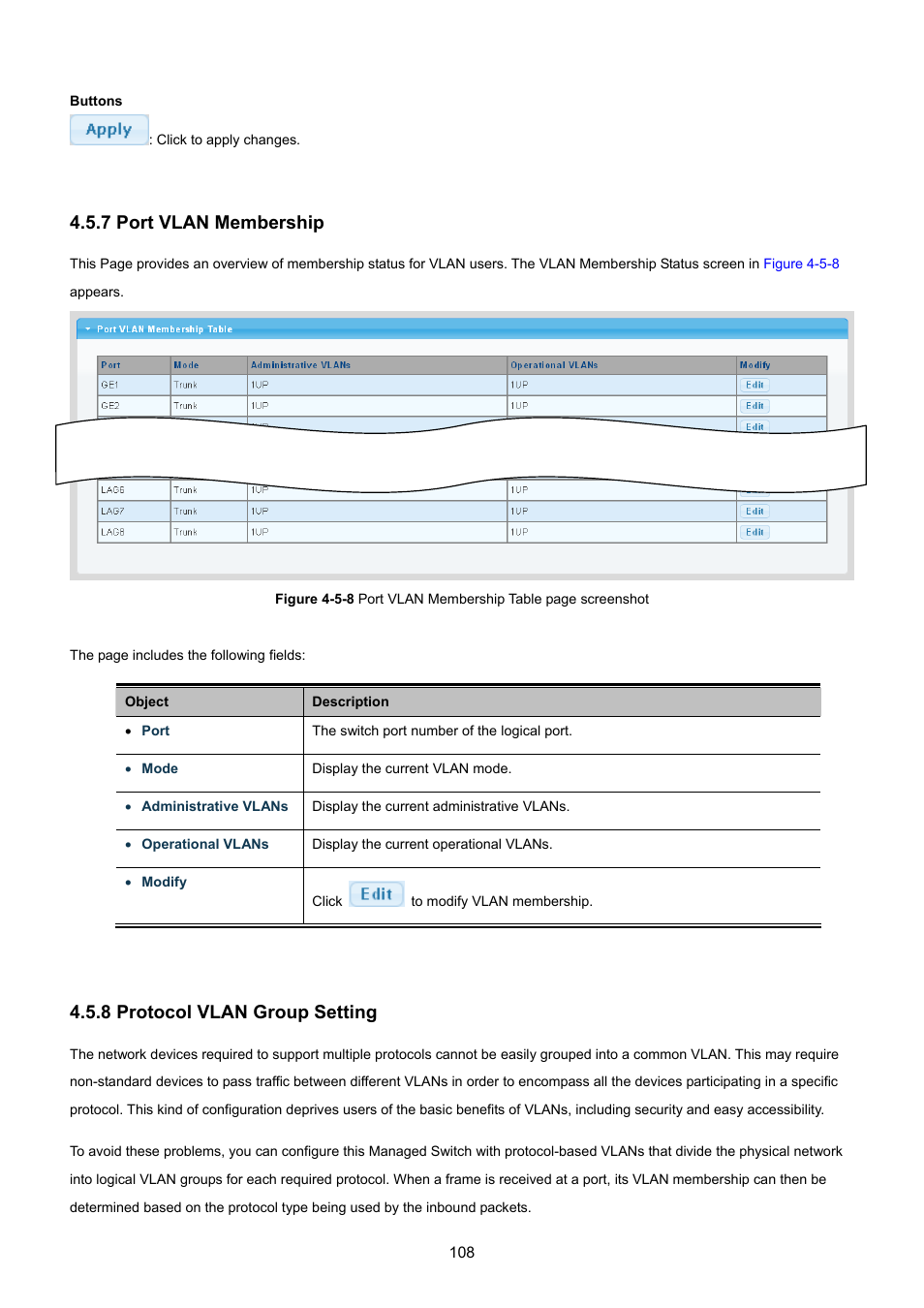 7 port vlan membership, 8 protocol vlan group setting | PLANET GSD-1002M User Manual | Page 108 / 313