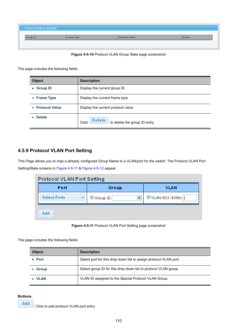 9 protocol vlan port setting | PLANET GSD-1002M User Manual | Page 110 / 313