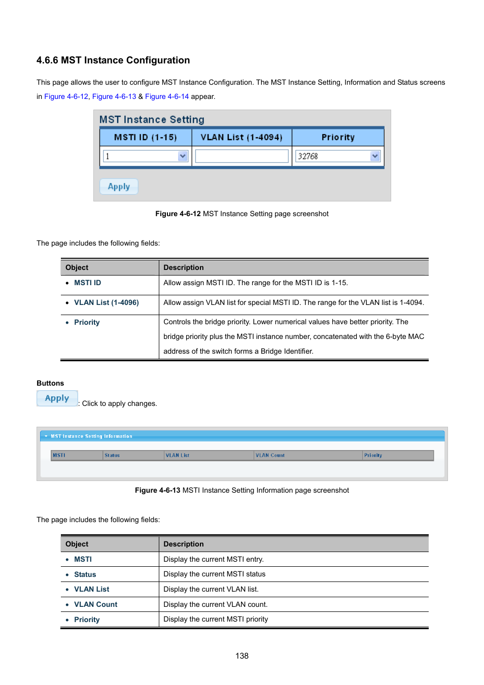 6 mst instance configuration | PLANET GSD-1002M User Manual | Page 138 / 313