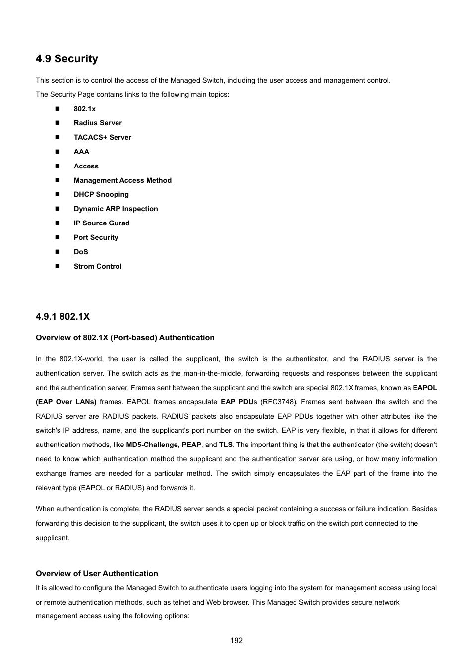 9 security, 1 802.1x | PLANET GSD-1002M User Manual | Page 192 / 313