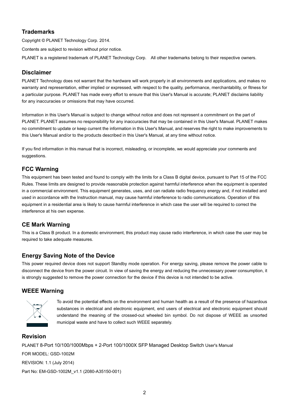 PLANET GSD-1002M User Manual | Page 2 / 313