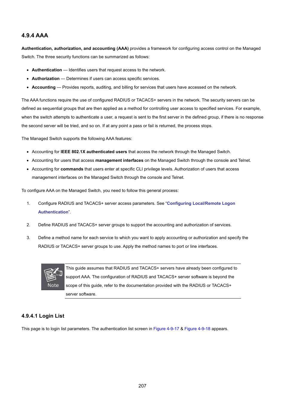 4 aaa, 1 login list | PLANET GSD-1002M User Manual | Page 207 / 313