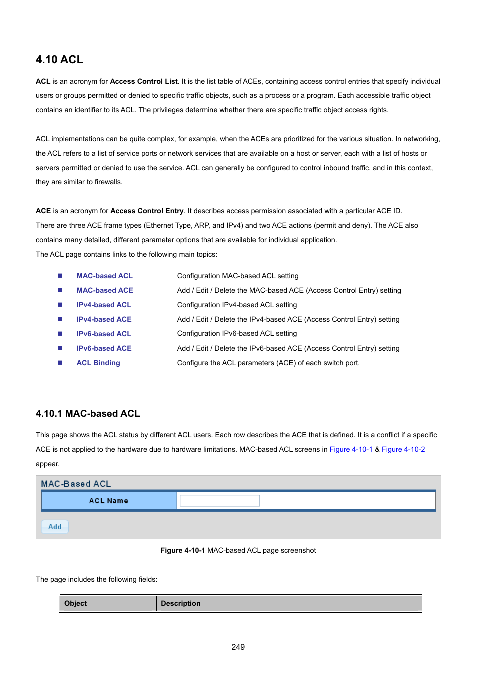 10 acl, 1 mac-based acl | PLANET GSD-1002M User Manual | Page 249 / 313