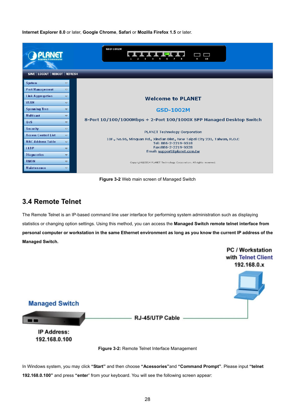 4 remote telnet | PLANET GSD-1002M User Manual | Page 28 / 313
