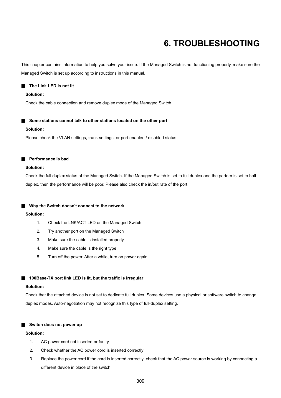Troubleshooting | PLANET GSD-1002M User Manual | Page 309 / 313