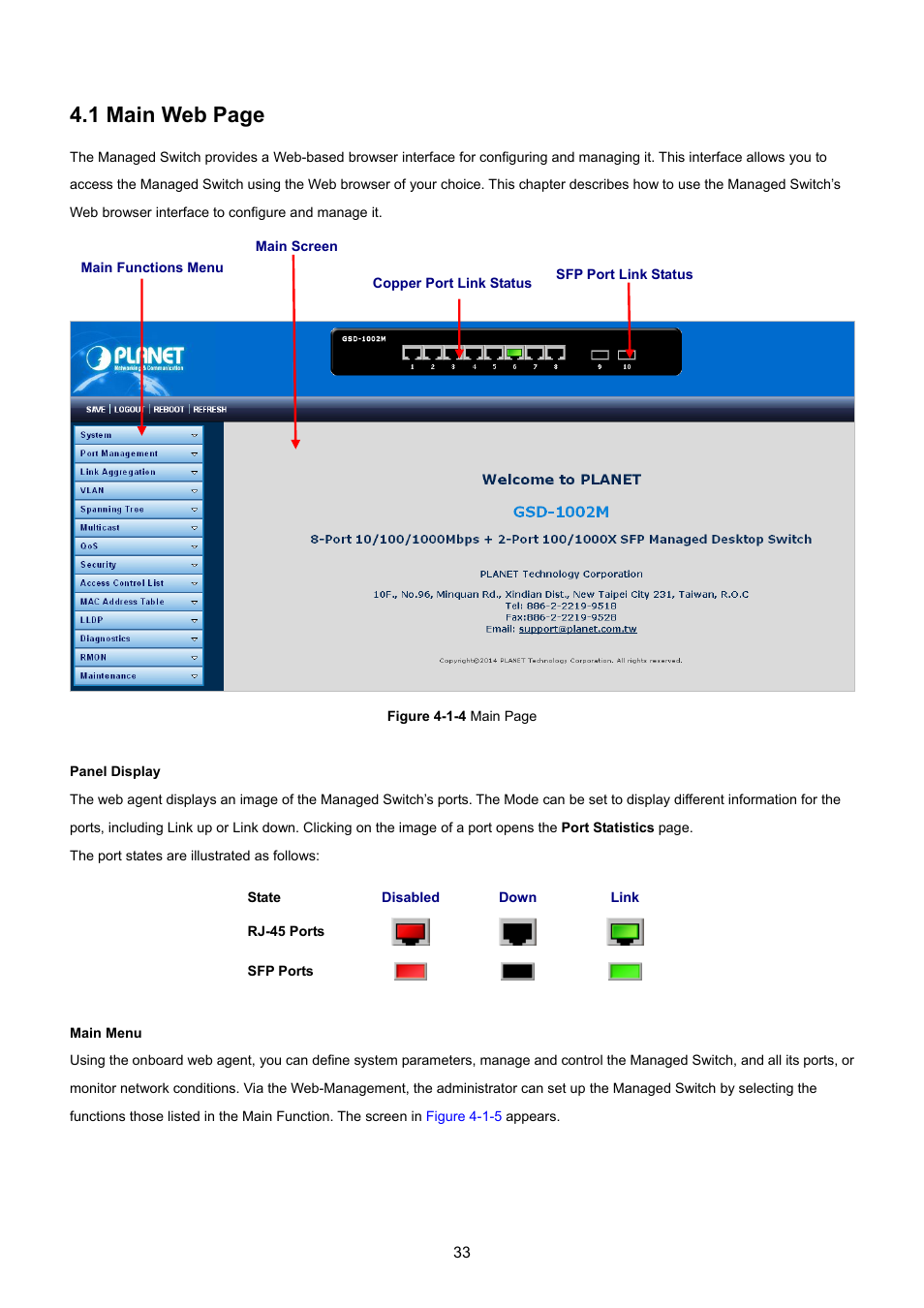 1 main web page | PLANET GSD-1002M User Manual | Page 33 / 313