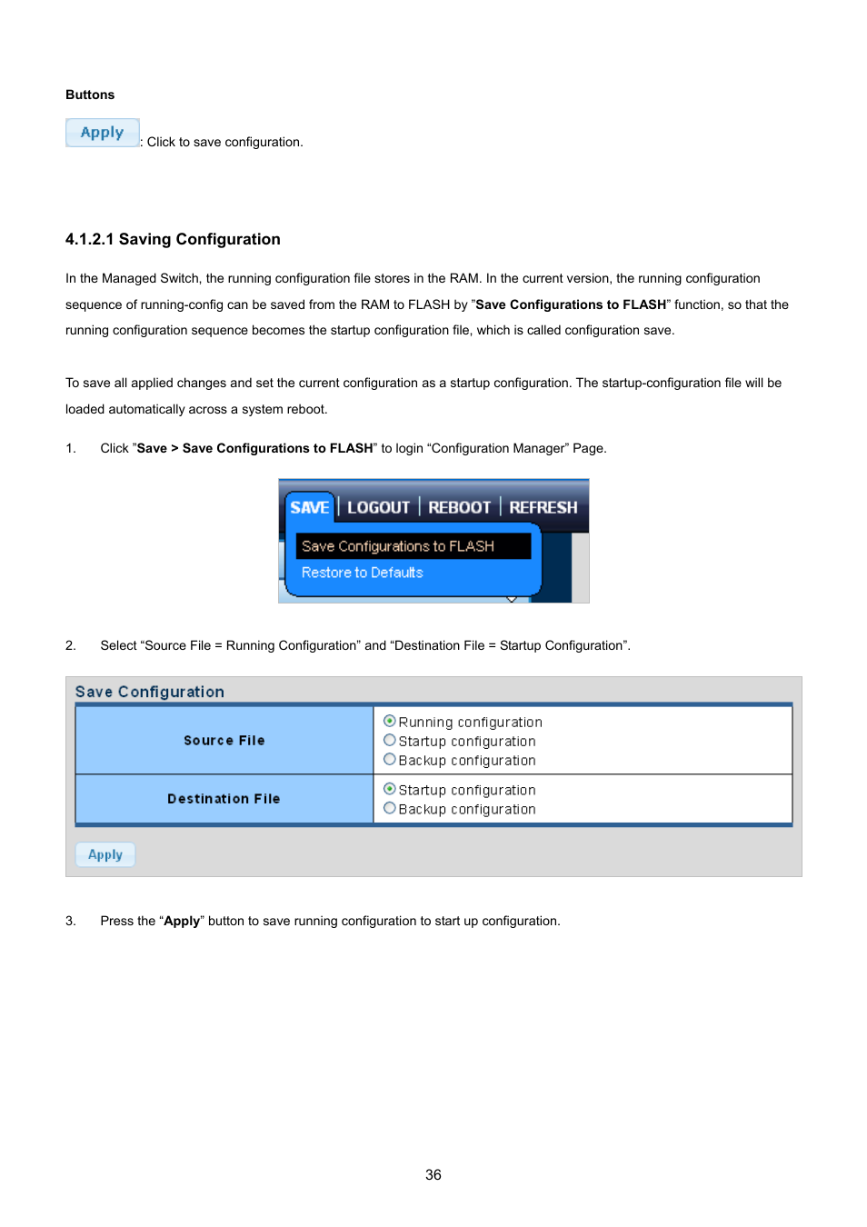 1 saving configuration | PLANET GSD-1002M User Manual | Page 36 / 313