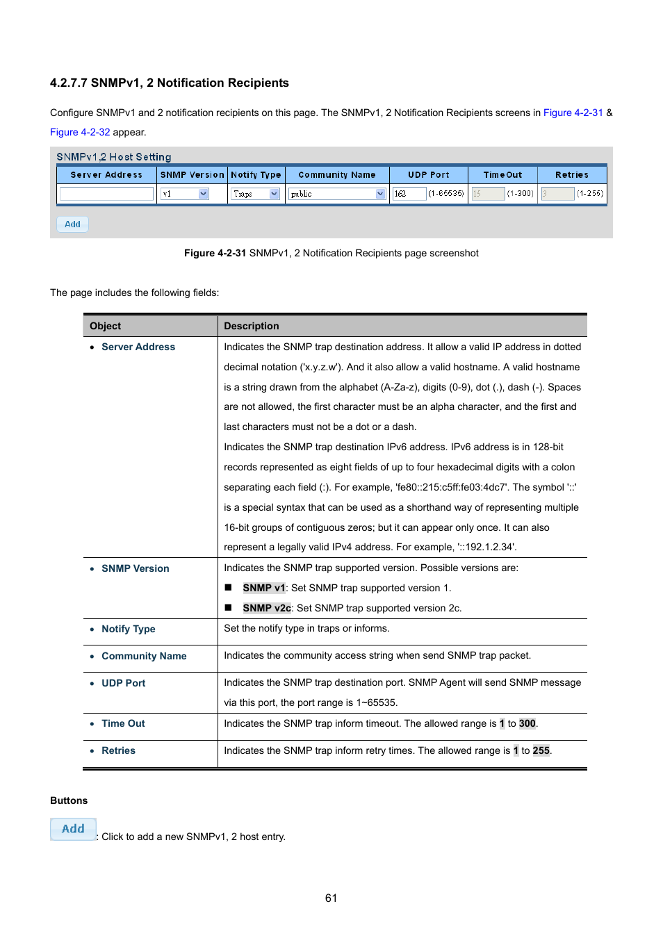7 snmpv1, 2 notification recipients | PLANET GSD-1002M User Manual | Page 61 / 313