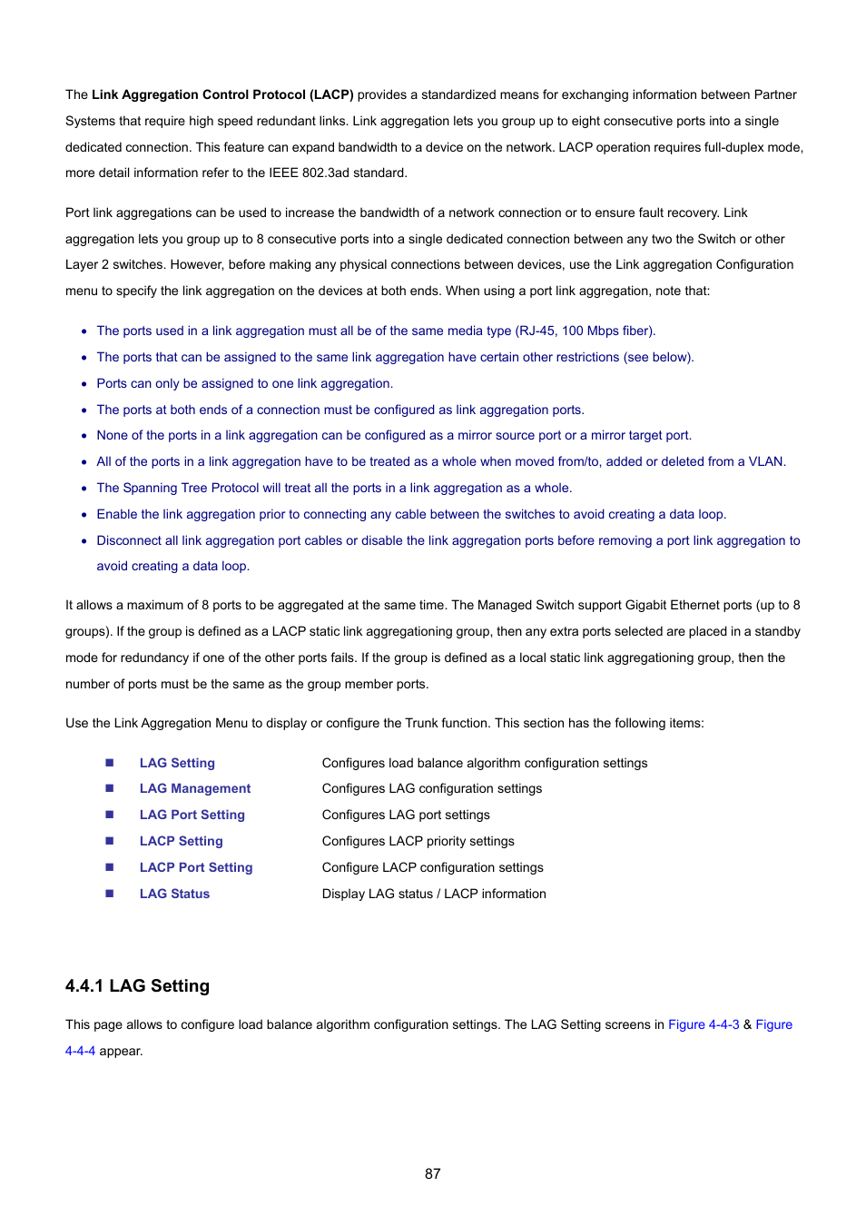 1 lag setting | PLANET GSD-1002M User Manual | Page 87 / 313