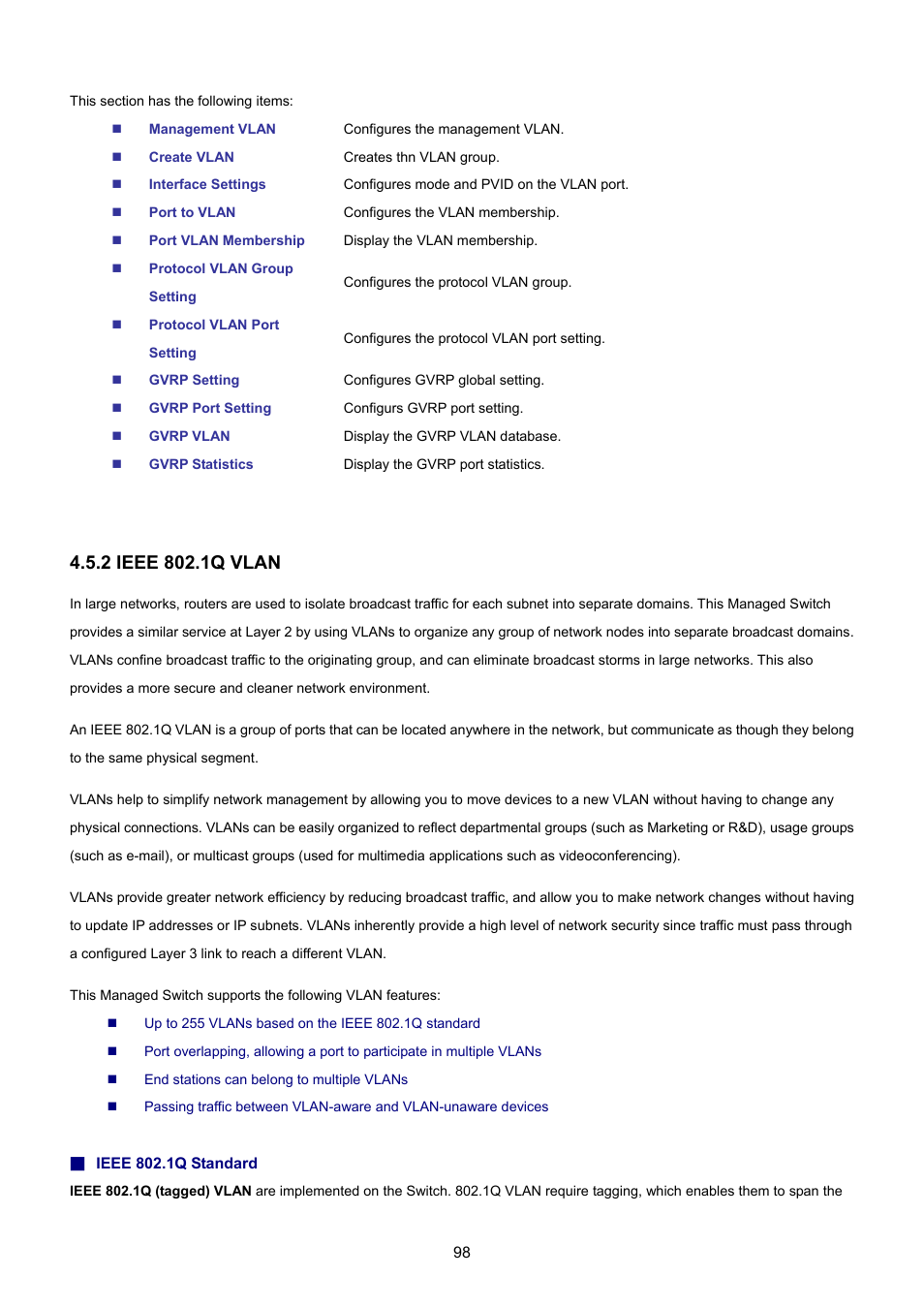 2 ieee 802.1q vlan | PLANET GSD-1002M User Manual | Page 98 / 313