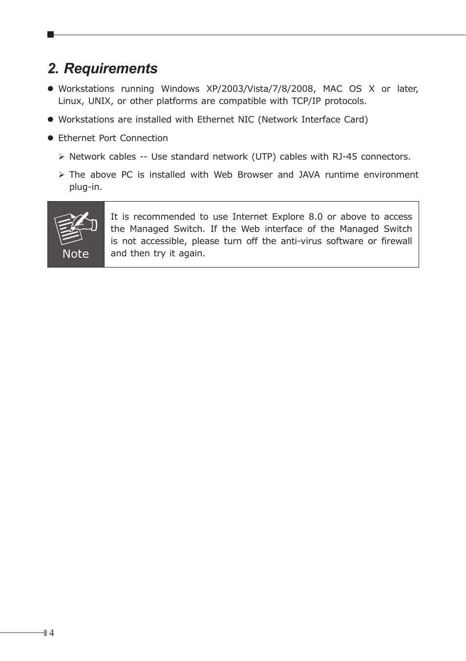 Requirements | PLANET GSD-1020S User Manual | Page 4 / 12