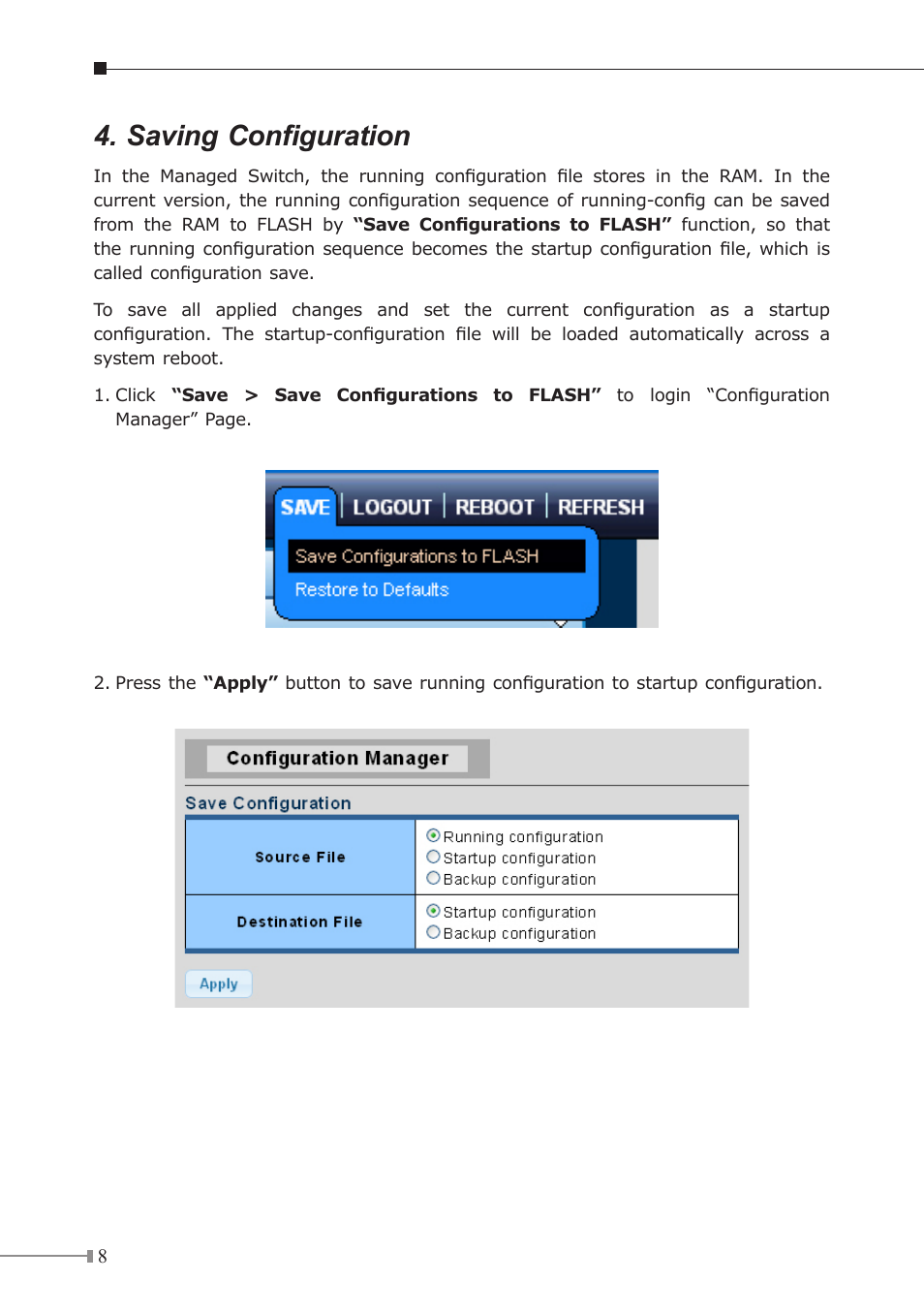 Saving configuration | PLANET GSD-1020S User Manual | Page 8 / 12