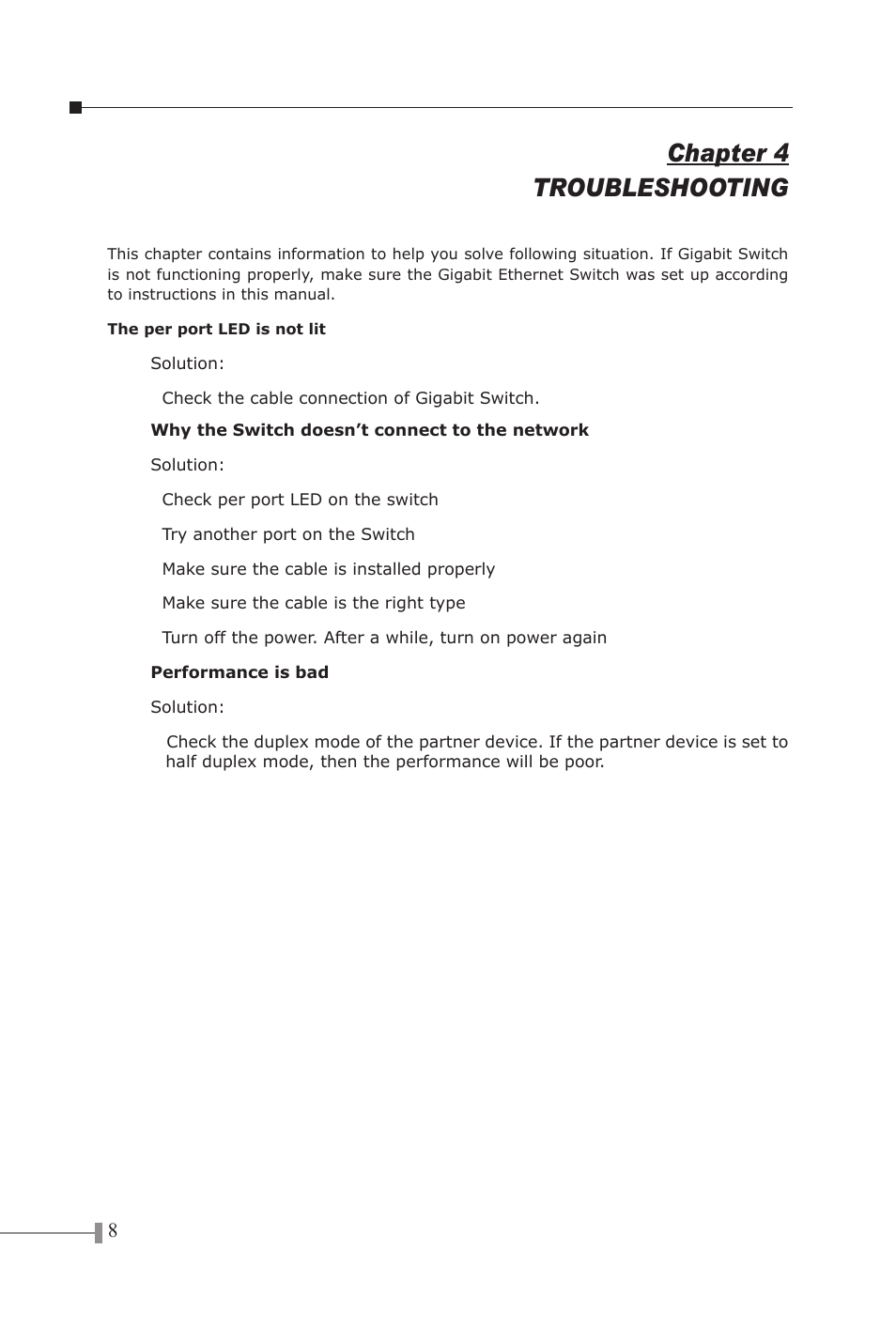 Chapter 4 troubleshooting | PLANET GSD-1600 User Manual | Page 10 / 14