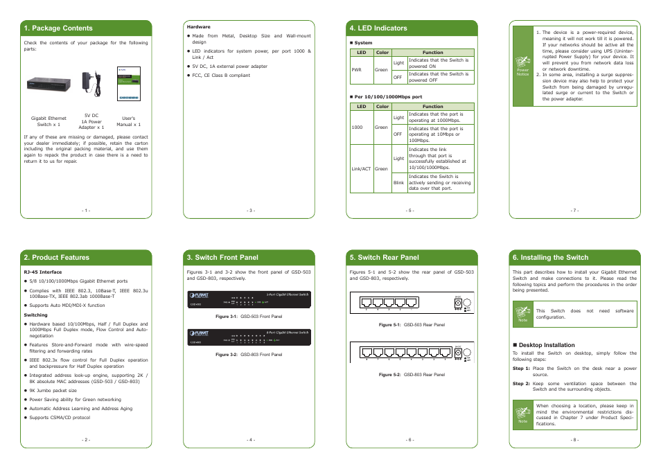 PLANET GSD-503 User Manual | 2 pages