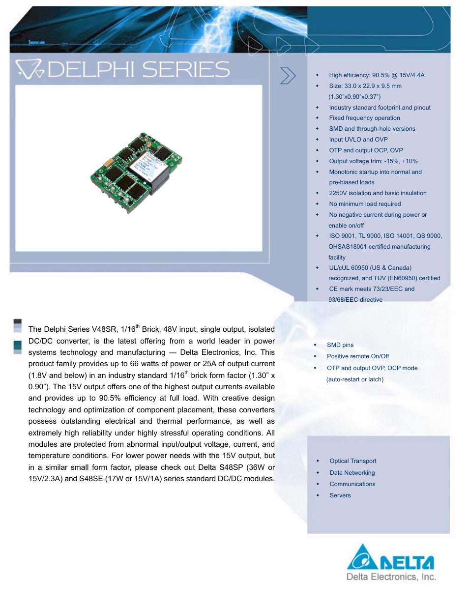 Delta Electronics Delphi Series V48SR User Manual | 14 pages