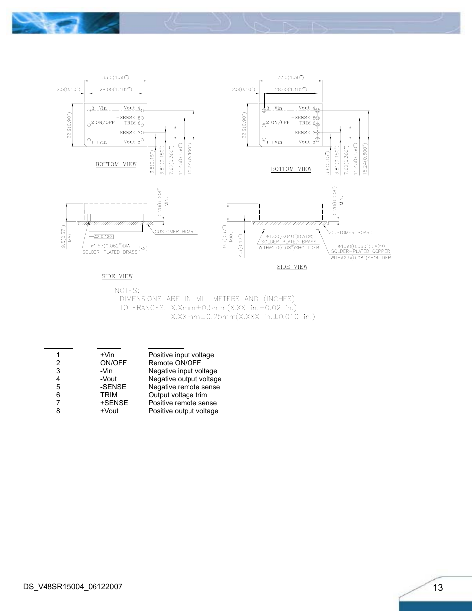 Mechanical drawing | Delta Electronics Delphi Series V48SR User Manual | Page 13 / 14