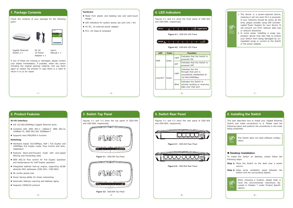 PLANET GSD-504 User Manual | 2 pages