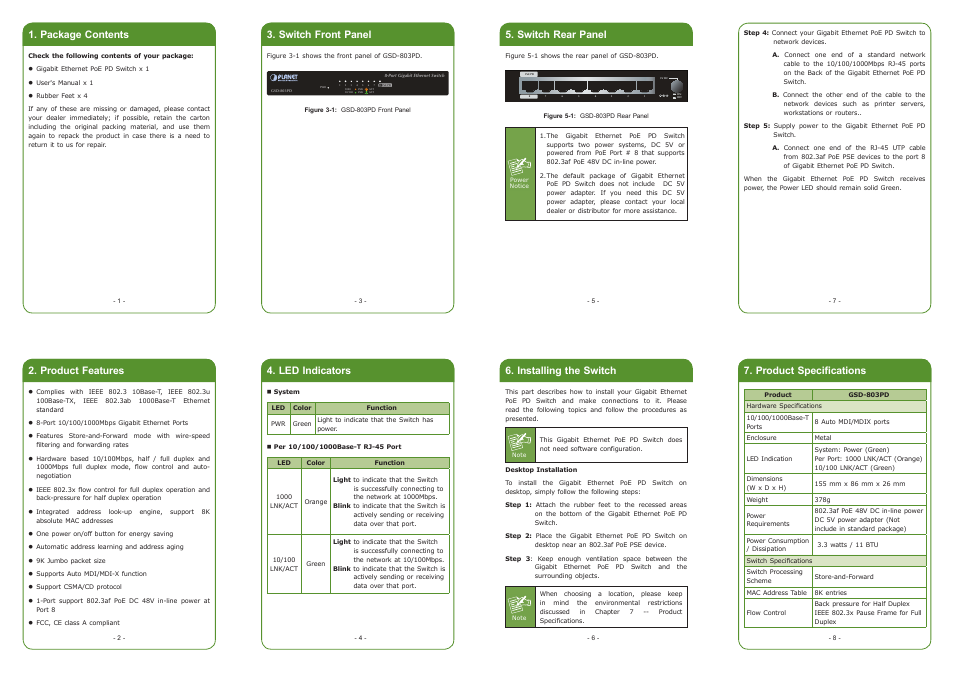 PLANET GSD-803PD User Manual | 2 pages