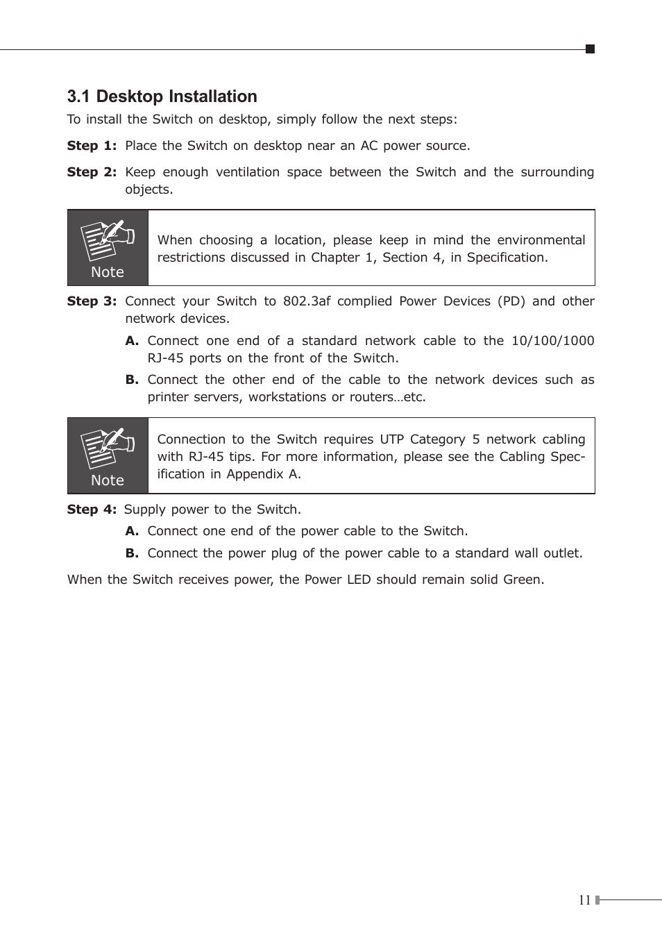 1 desktop installation | PLANET GSD-804P User Manual | Page 11 / 24