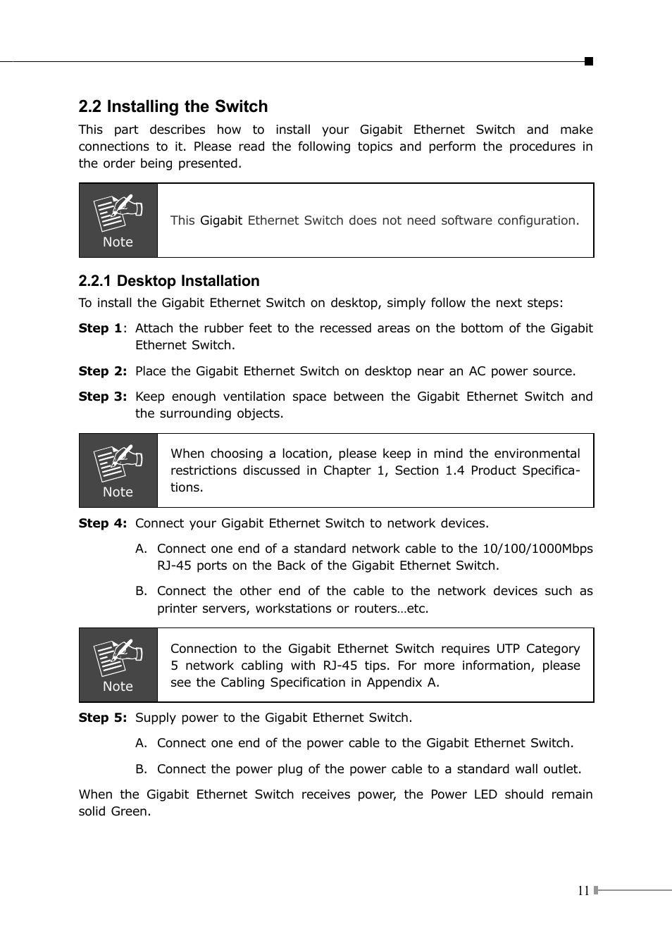 2 installing the switch | PLANET GSD-805 User Manual | Page 11 / 20