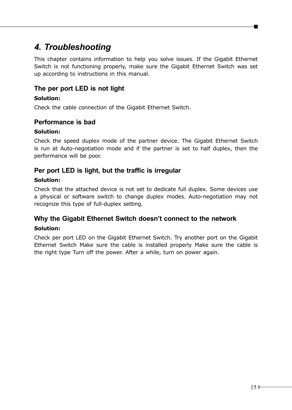 Troubleshooting | PLANET GSD-805 User Manual | Page 15 / 20