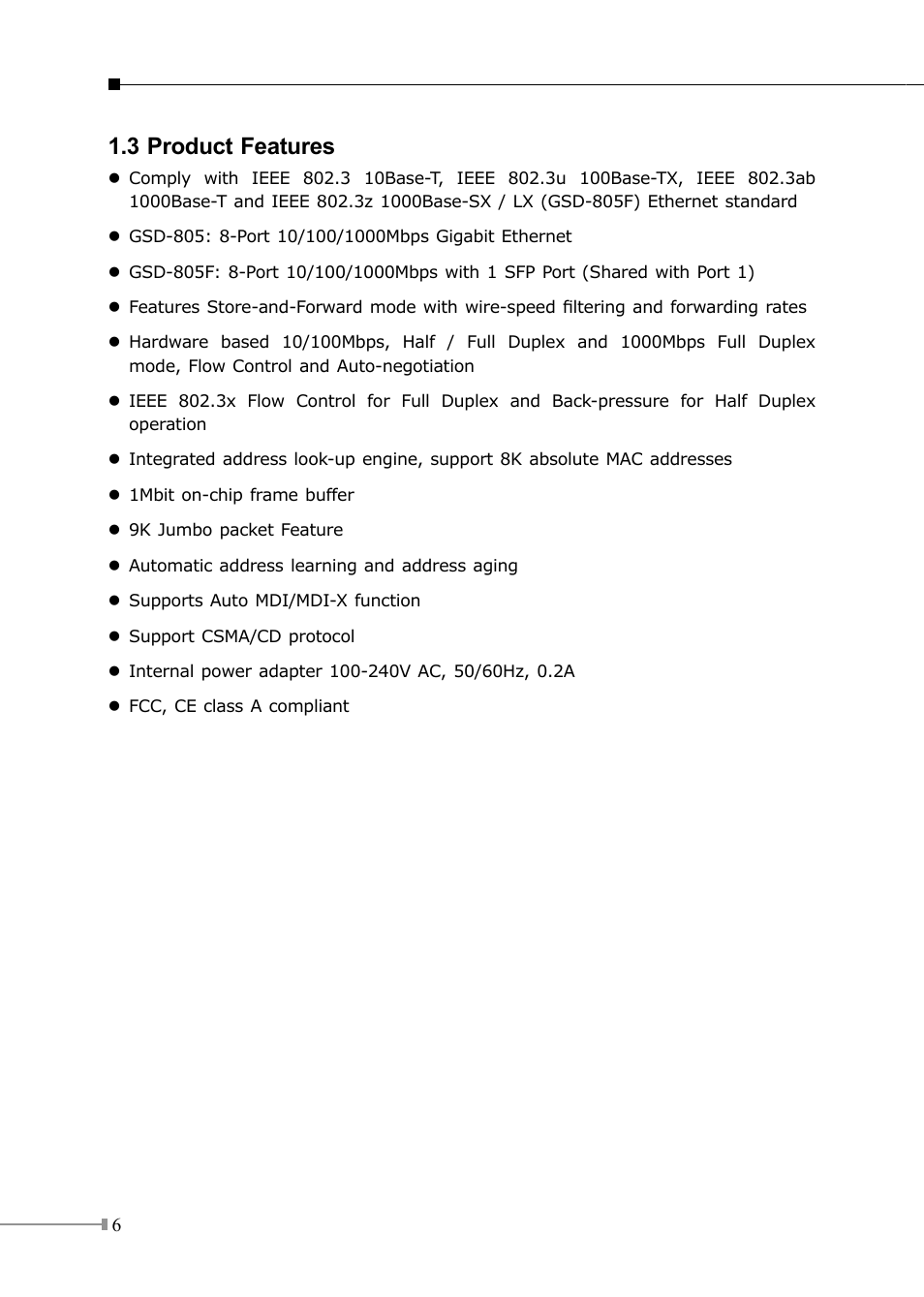 3 product features | PLANET GSD-805 User Manual | Page 6 / 20