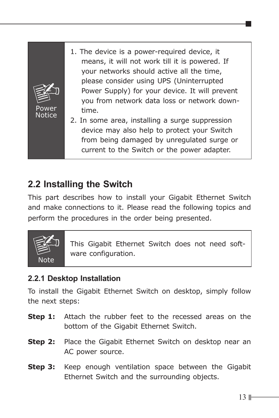 2 installing the switch | PLANET GSD-805 User Manual | Page 13 / 20