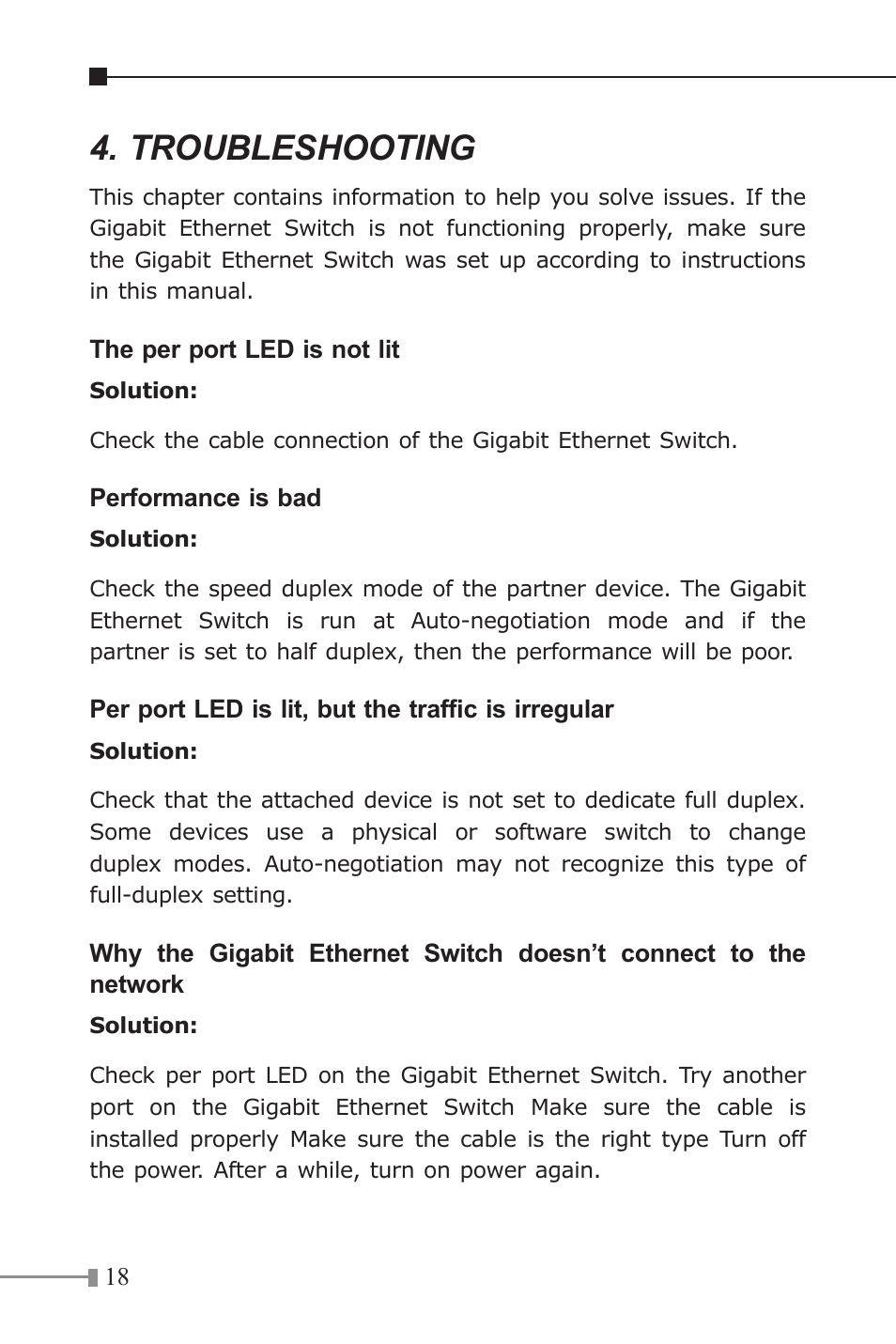 Troubleshooting | PLANET GSD-805 User Manual | Page 18 / 20