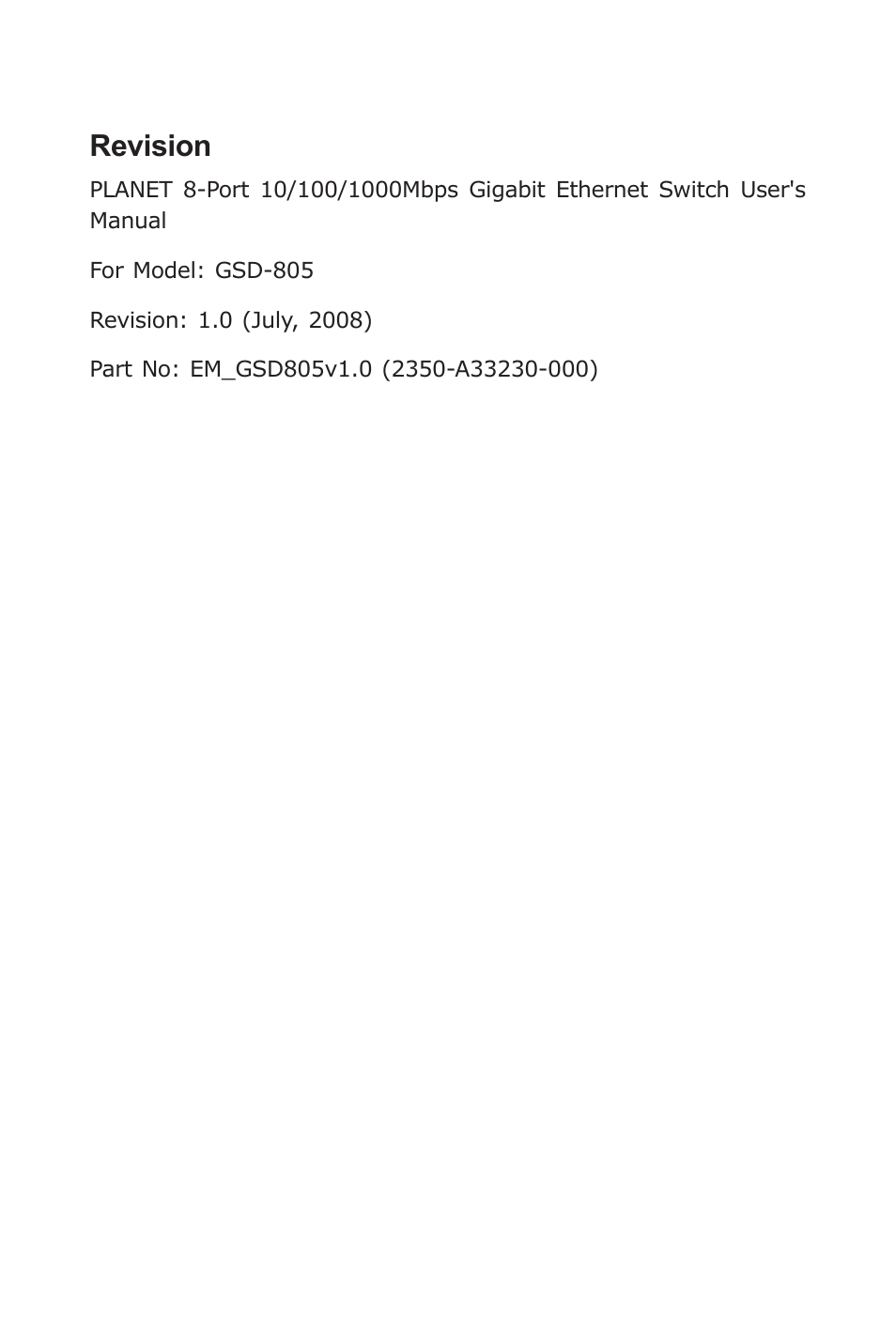 Revision | PLANET GSD-805 User Manual | Page 4 / 20