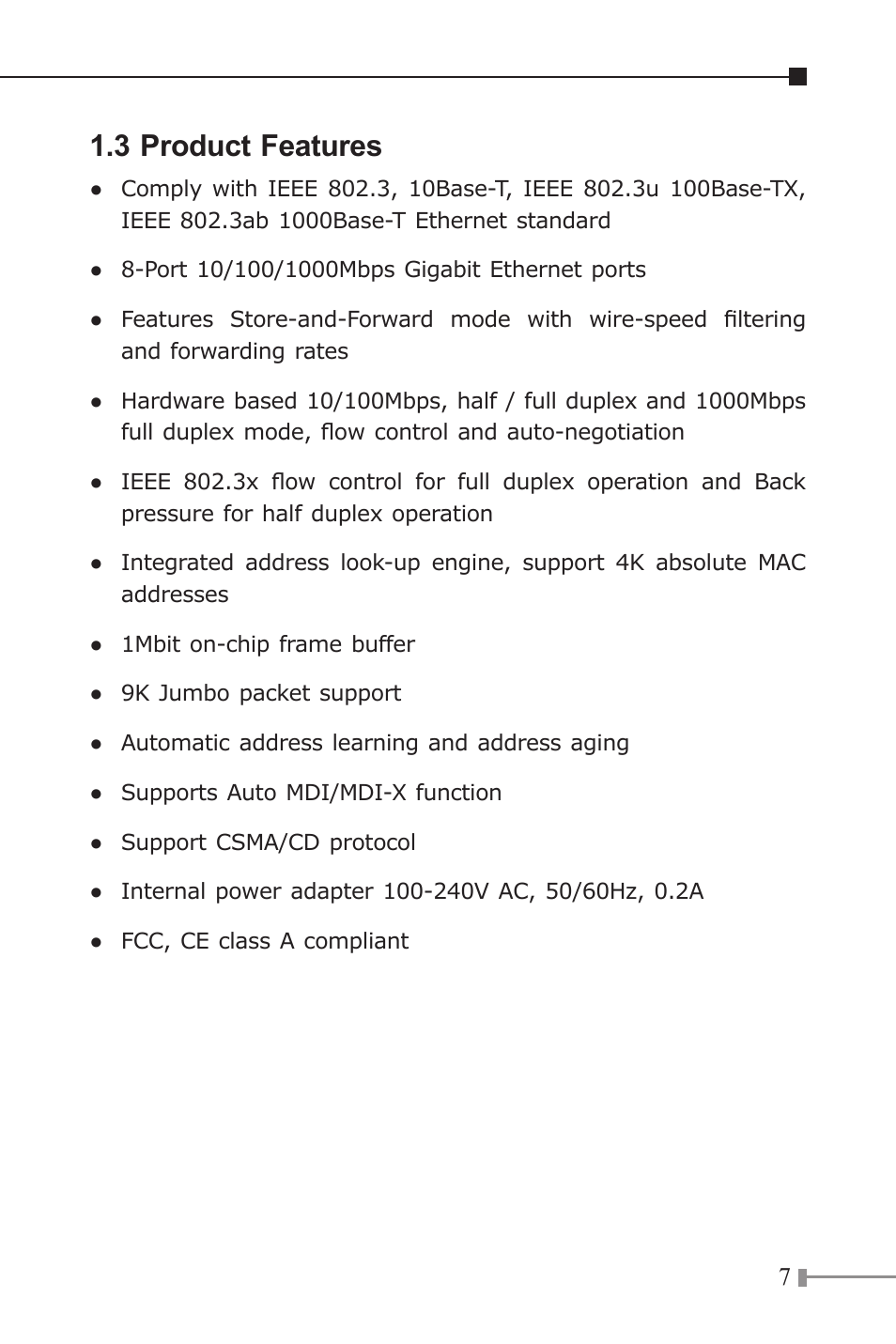 3 product features | PLANET GSD-805 User Manual | Page 7 / 20