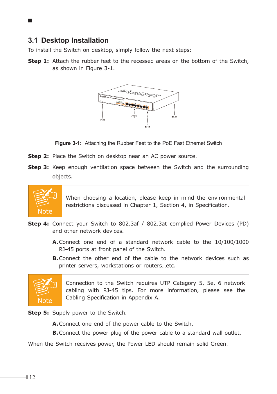 1 desktop installation | PLANET GSD-808HP User Manual | Page 12 / 24